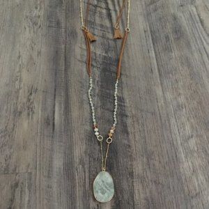 Extra Long Beaded Mixed Media Slate Necklace